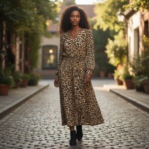 LOFT Leopard Print Midi Dress